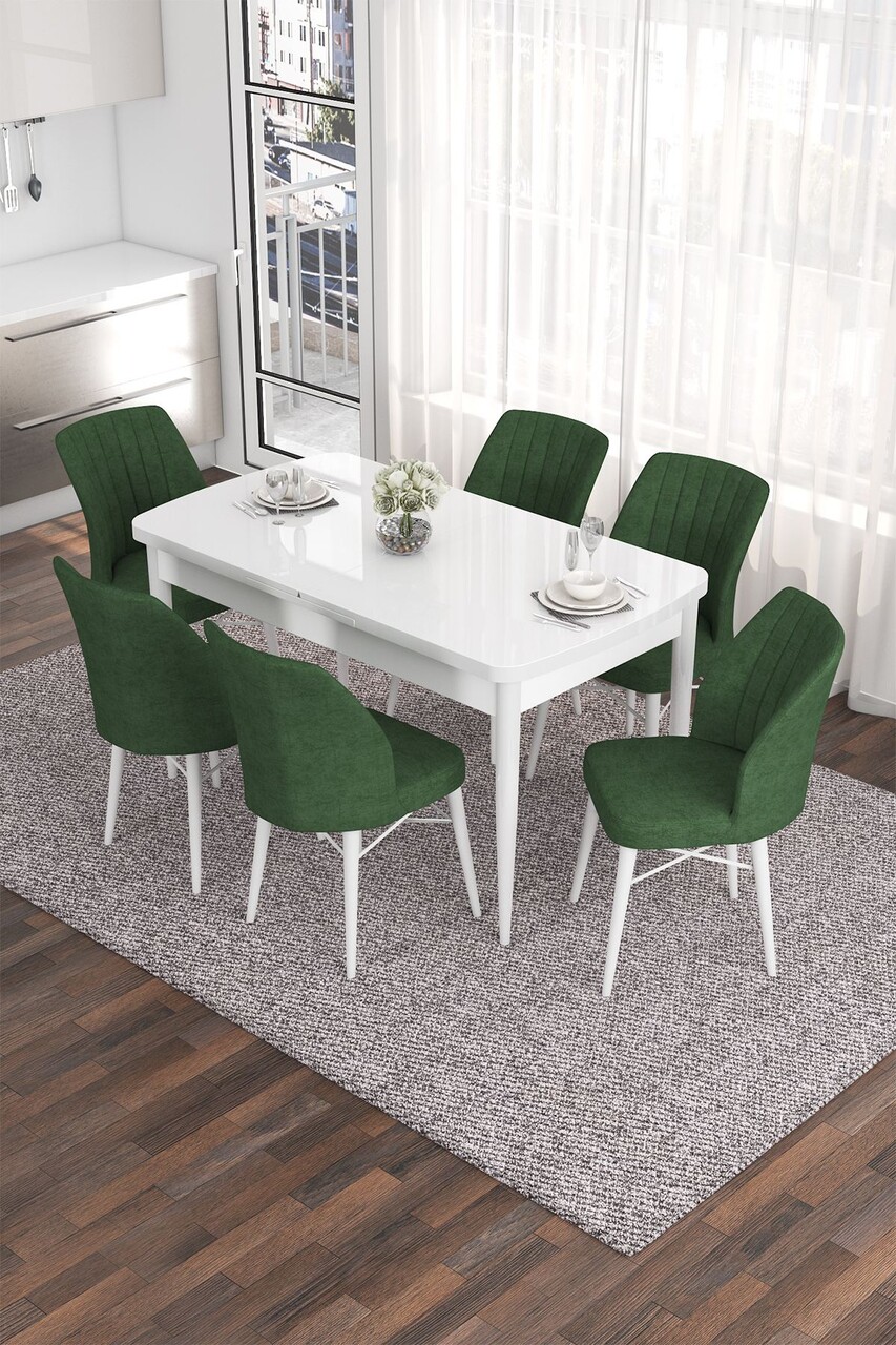 Set masa extensibila si scaune, Hanah Home, Eva, Alb / Kaki - imagine 4